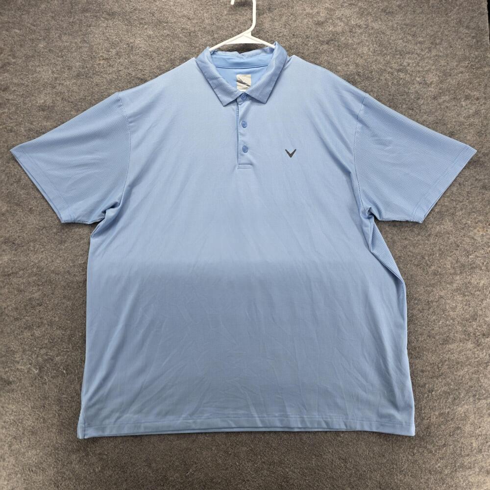 Callaway Polo Shirt Mens 2XL Blue Gingham OPTI-DRI Moisture Wicking Quick Dry